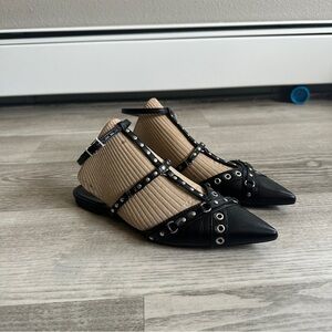 Schutz Black Studded Strappy Women's Flats 6